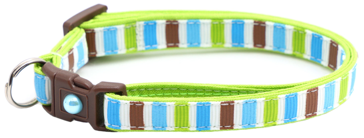 Green, Brown, and Blue Stripes Cat Collar