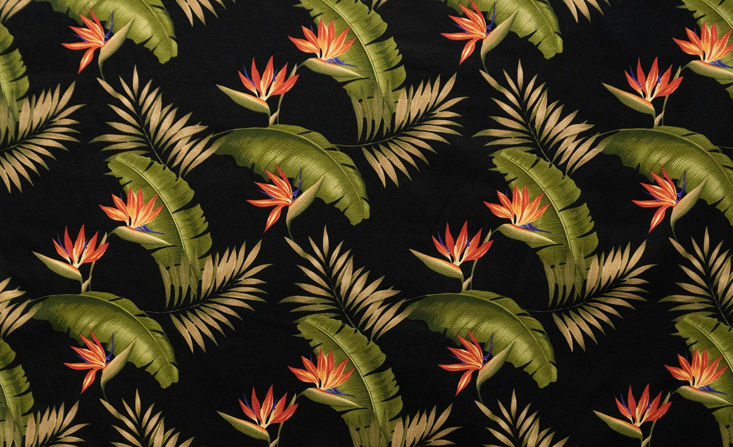 Plumeria & Palm Leaf with Bird of Paradise Seeds Fabric | Upholstery-1
