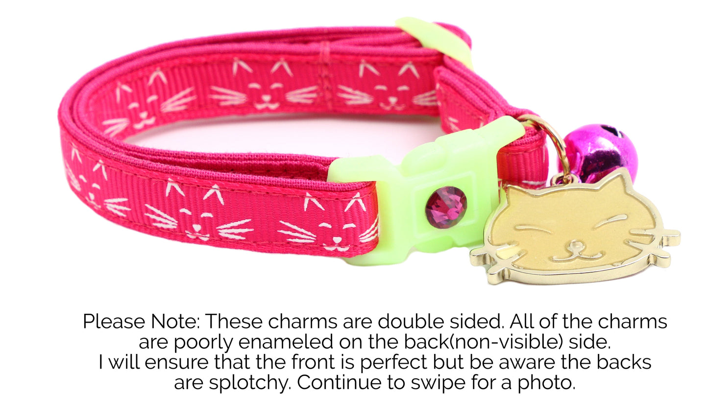 Glowing Cat Faces Breakaway Cat Collar