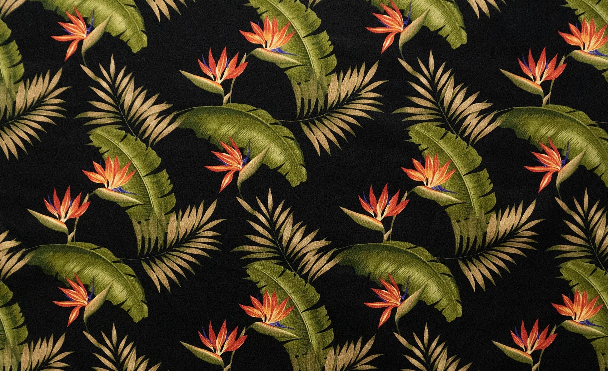 Plumeria & Palm Leaf with Bird of Paradise Seeds Fabric | Upholstery-1