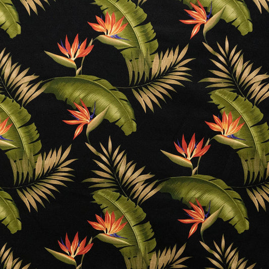 Plumeria & Palm Leaf with Bird of Paradise Seeds Fabric | Upholstery-0