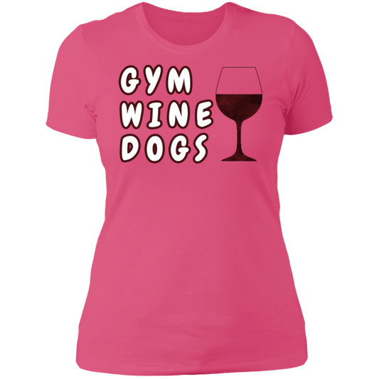 Ladies' Boyfriend T-Shirt Gym, Wine, Dogs