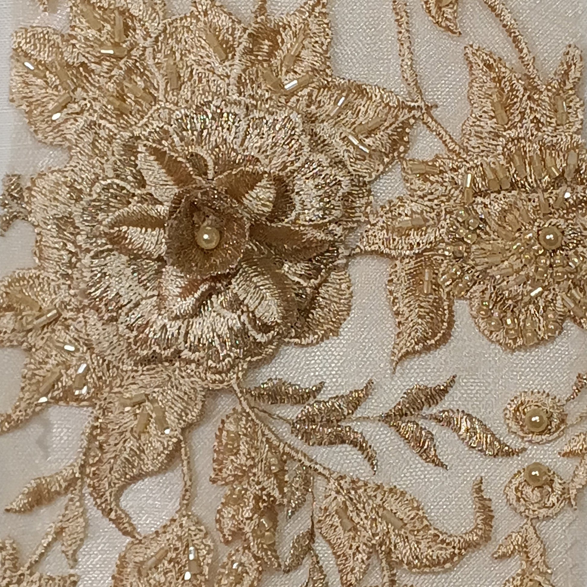 Beaded 3D Floral Lace Fabric Embroidered on 100% Polyester Net Mesh | Lace USA - GD-416-3