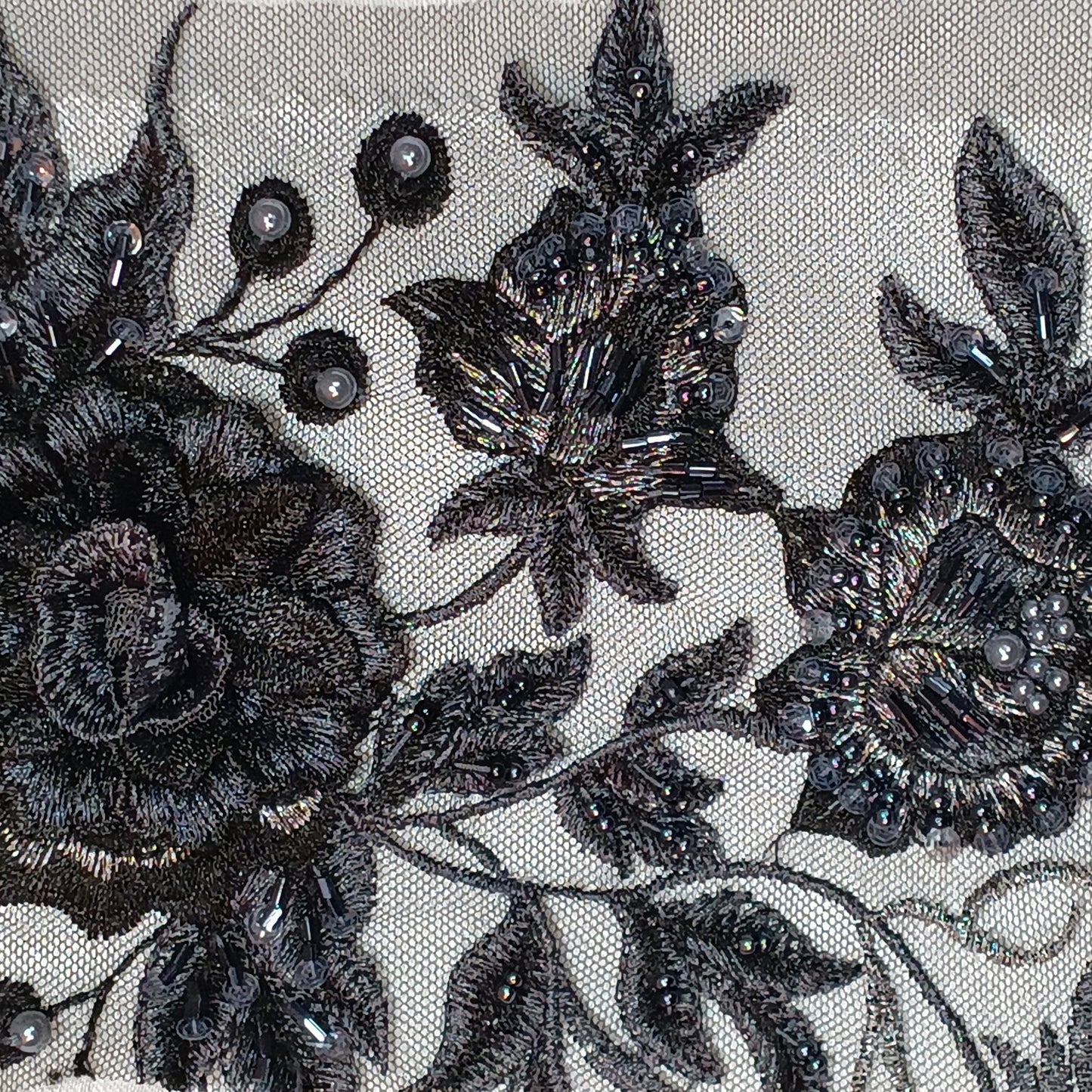 Beaded 3D Floral Lace Fabric Embroidered on 100% Polyester Net Mesh | Lace USA - GD-416-4