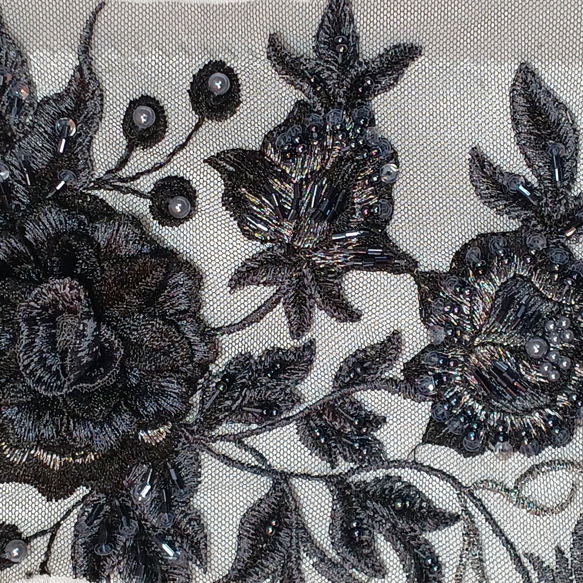 Beaded 3D Floral Lace Fabric Embroidered on 100% Polyester Net Mesh | Lace USA - GD-416-4