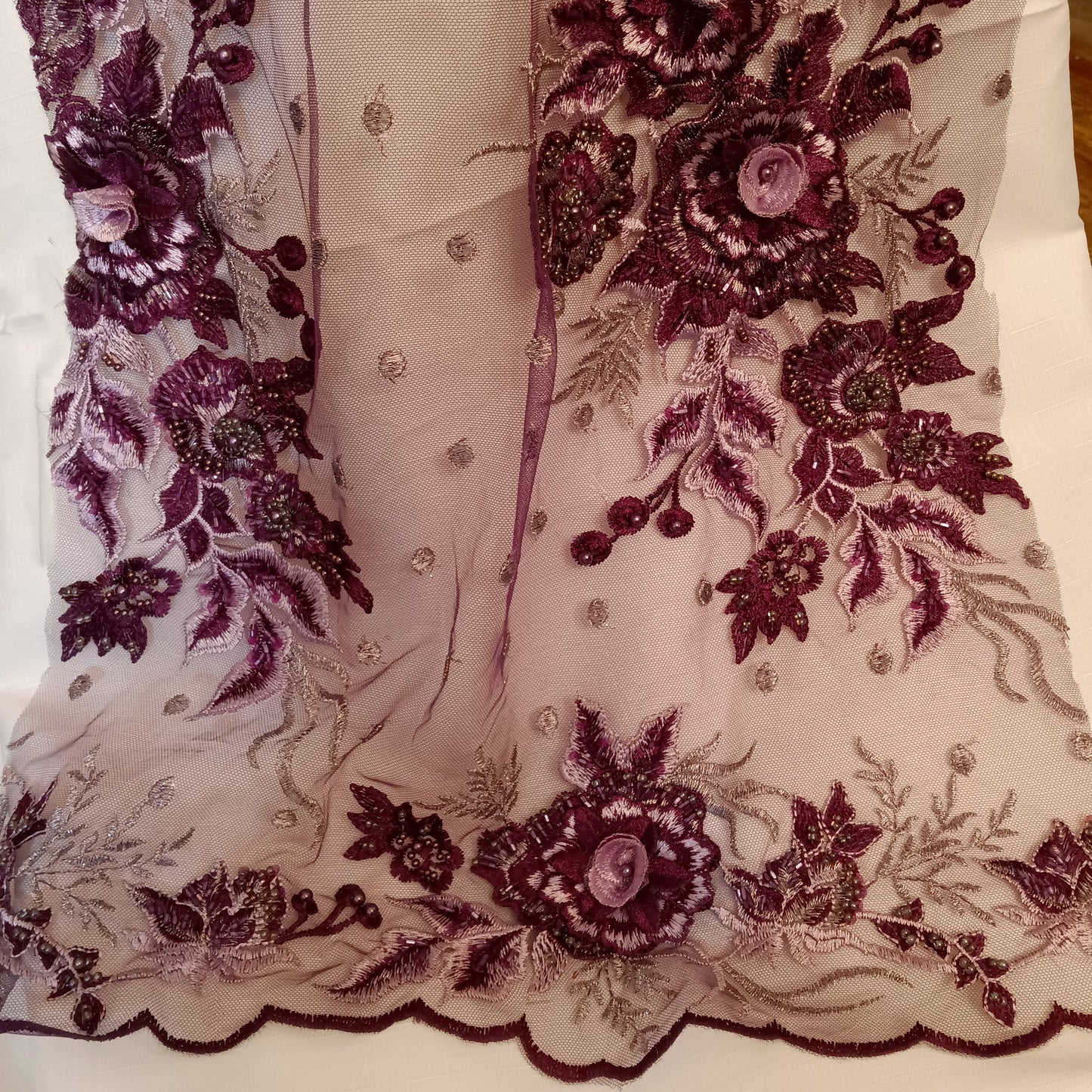 Beaded 3D Floral Lace Fabric Embroidered on 100% Polyester Net Mesh | Lace USA - GD-416-0