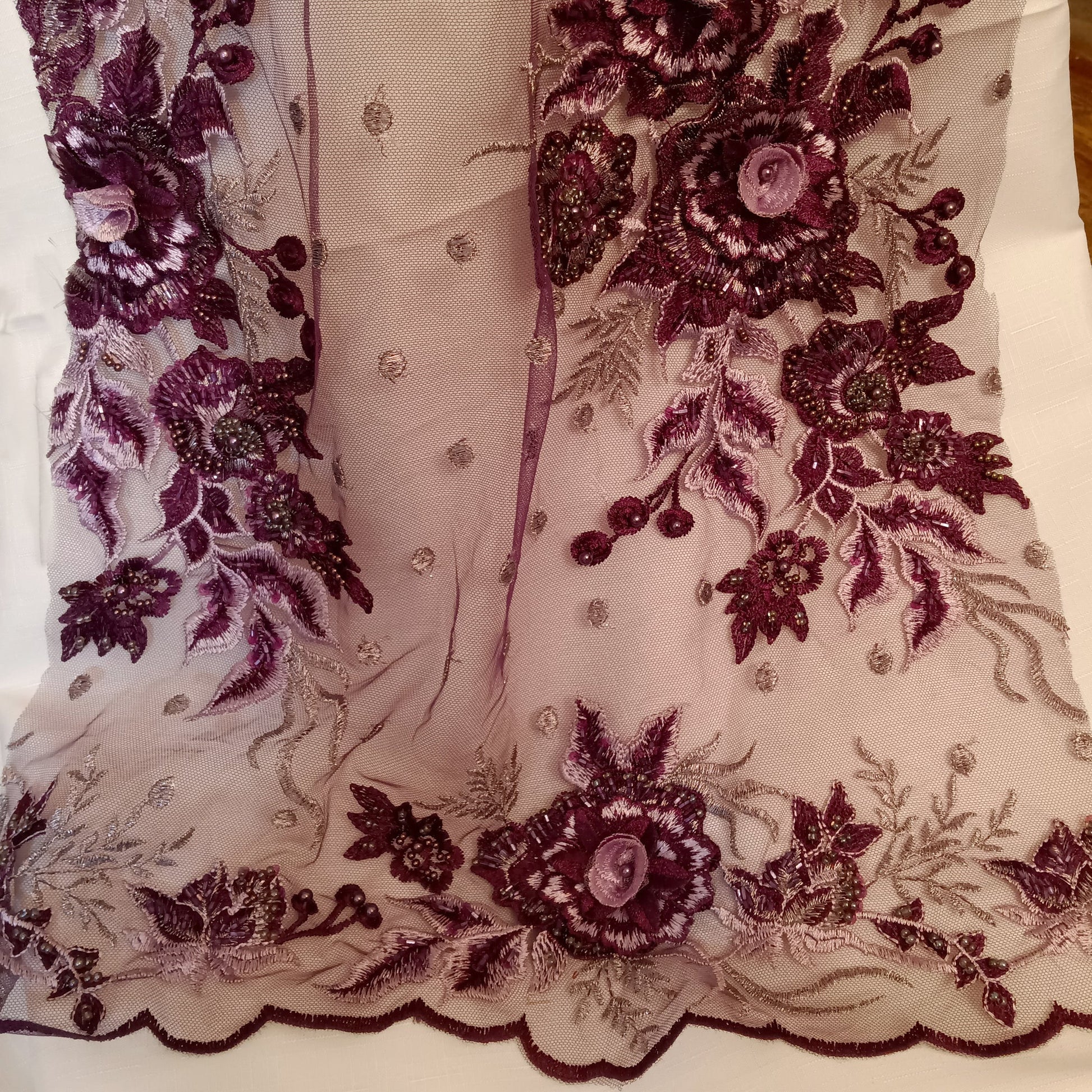 Beaded 3D Floral Lace Fabric Embroidered on 100% Polyester Net Mesh | Lace USA - GD-416-0