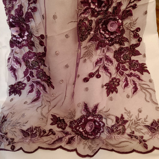 Beaded 3D Floral Lace Fabric Embroidered on 100% Polyester Net Mesh | Lace USA - GD-416-0