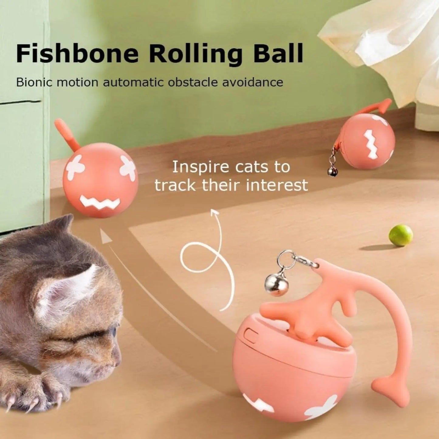 Pet toy fish bone spinning ball for cats to relieve boredom, automatic electric cat teasing toy ball, pet supplies