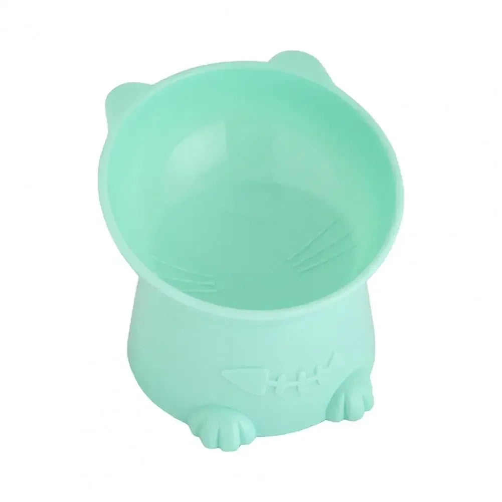 Pet Bowl Water Food Feeding Dish Plate Pet Supplies Cartoon Cat Shape Tilted Anti-overturn Raised Base Protect Cervical Spine