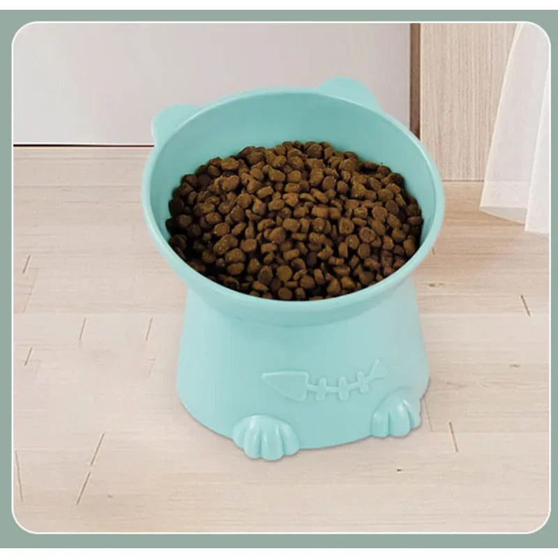Pet Bowl Water Food Feeding Dish Plate Pet Supplies Cartoon Cat Shape Tilted Anti-overturn Raised Base Protect Cervical Spine