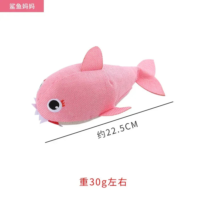 New linen series plush cat toy Shark family contains sound paper bite resistant interactive play pet supplies