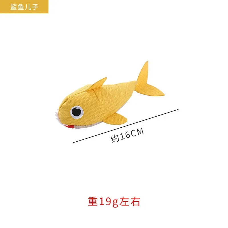 New linen series plush cat toy Shark family contains sound paper bite resistant interactive play pet supplies