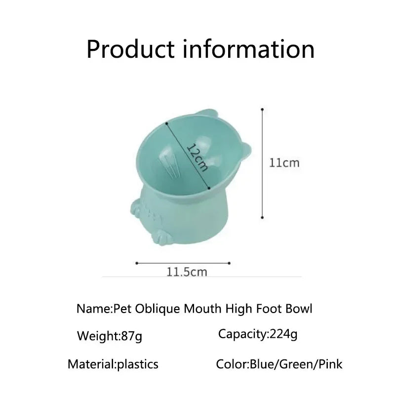 Pet Bowl Water Food Feeding Dish Plate Pet Supplies Cartoon Cat Shape Tilted Anti-overturn Raised Base Protect Cervical Spine
