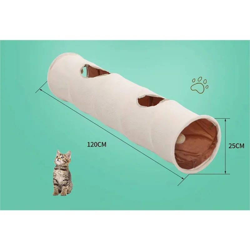 Pet Cat Toys Big Long Cat Tunnel with Ball Foldable Suede Material Funny Cat Toys 120cm Dia 25cm Kitten Play 2 Hole Pet Supplies