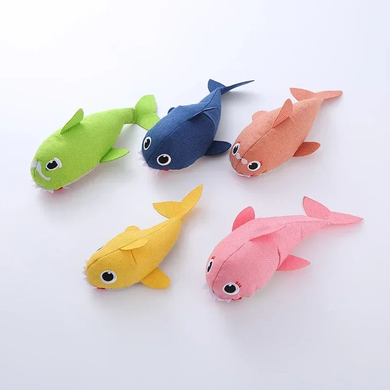New linen series plush cat toy Shark family contains sound paper bite resistant interactive play pet supplies