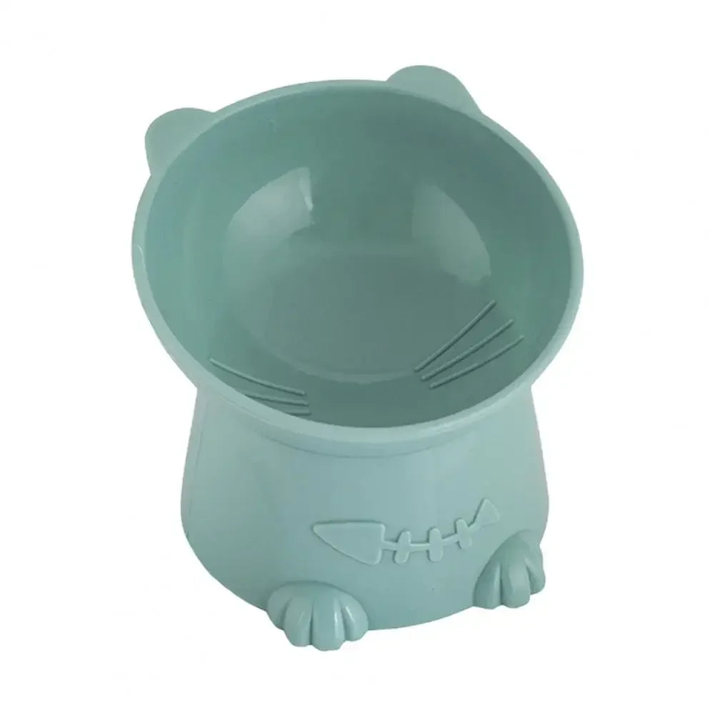 Pet Bowl Water Food Feeding Dish Plate Pet Supplies Cartoon Cat Shape Tilted Anti-overturn Raised Base Protect Cervical Spine