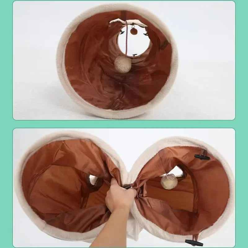 Pet Cat Toys Big Long Cat Tunnel with Ball Foldable Suede Material Funny Cat Toys 120cm Dia 25cm Kitten Play 2 Hole Pet Supplies