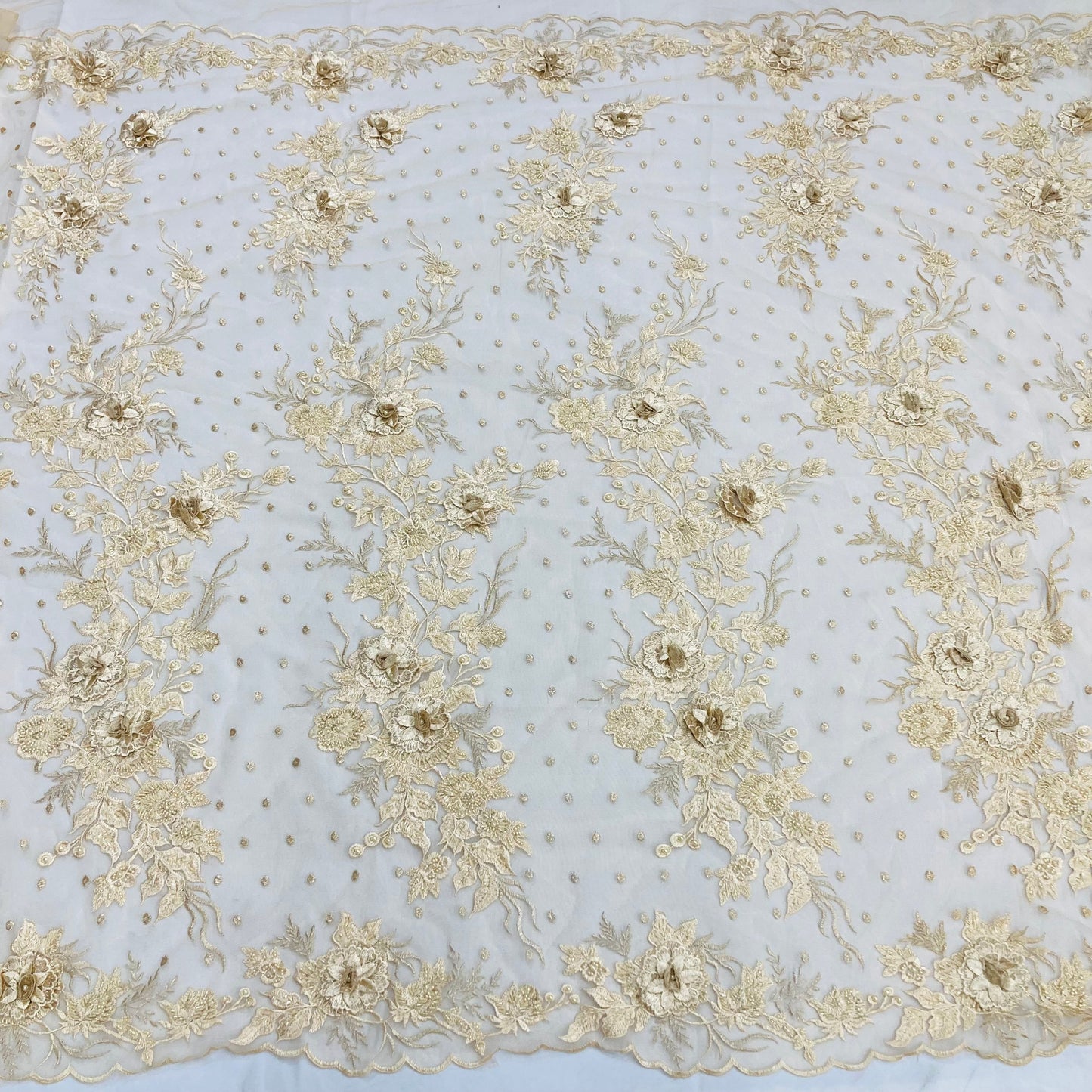 Beaded 3D Floral Lace Fabric Embroidered on 100% Polyester Net Mesh | Lace USA - GD-416-6