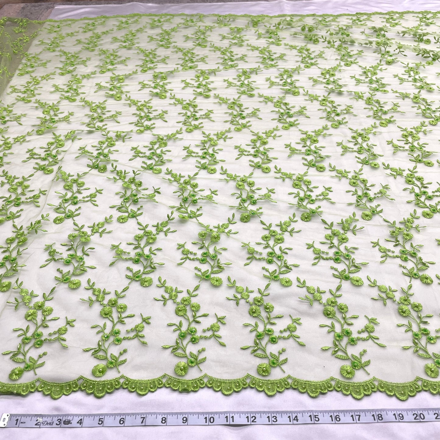 Beaded Lace Fabric Embroidered on 100% Polyester Net Mesh | Lace USA - 40103W-BP-1