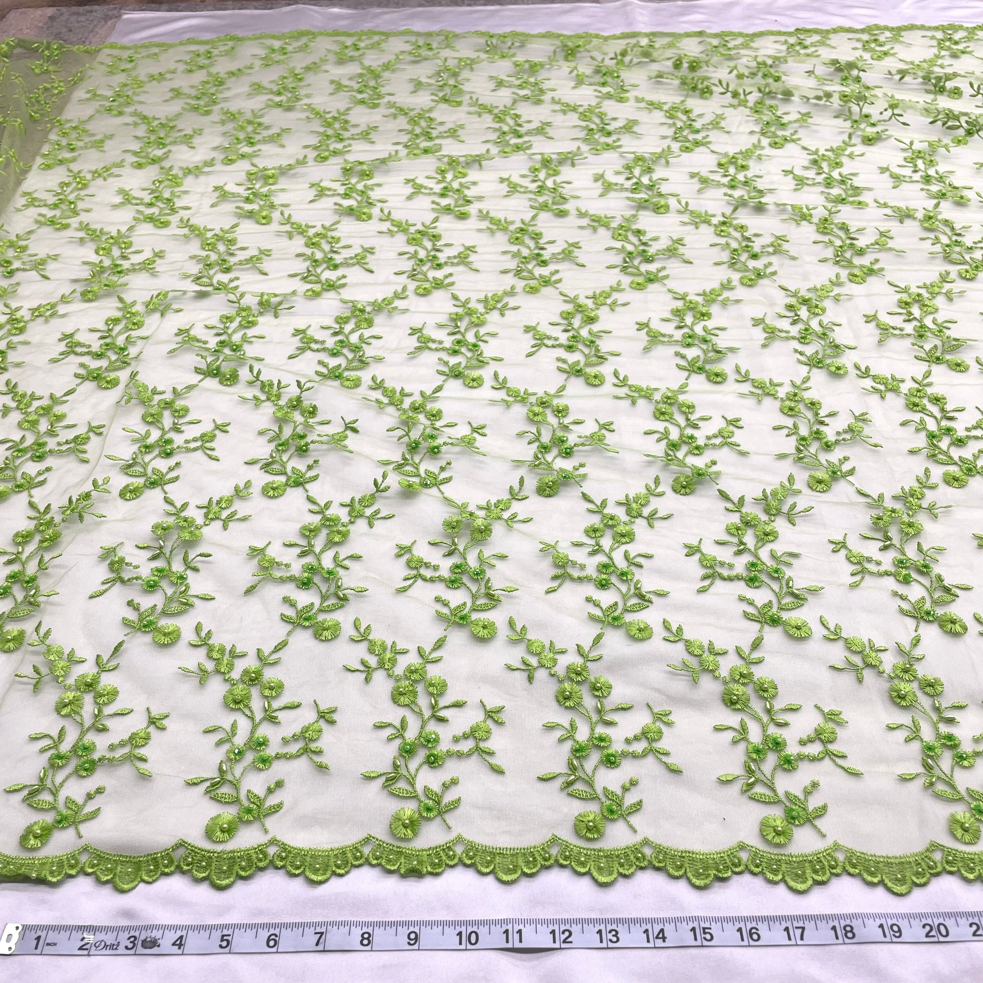 Beaded Lace Fabric Embroidered on 100% Polyester Net Mesh | Lace USA - 40103W-BP-1
