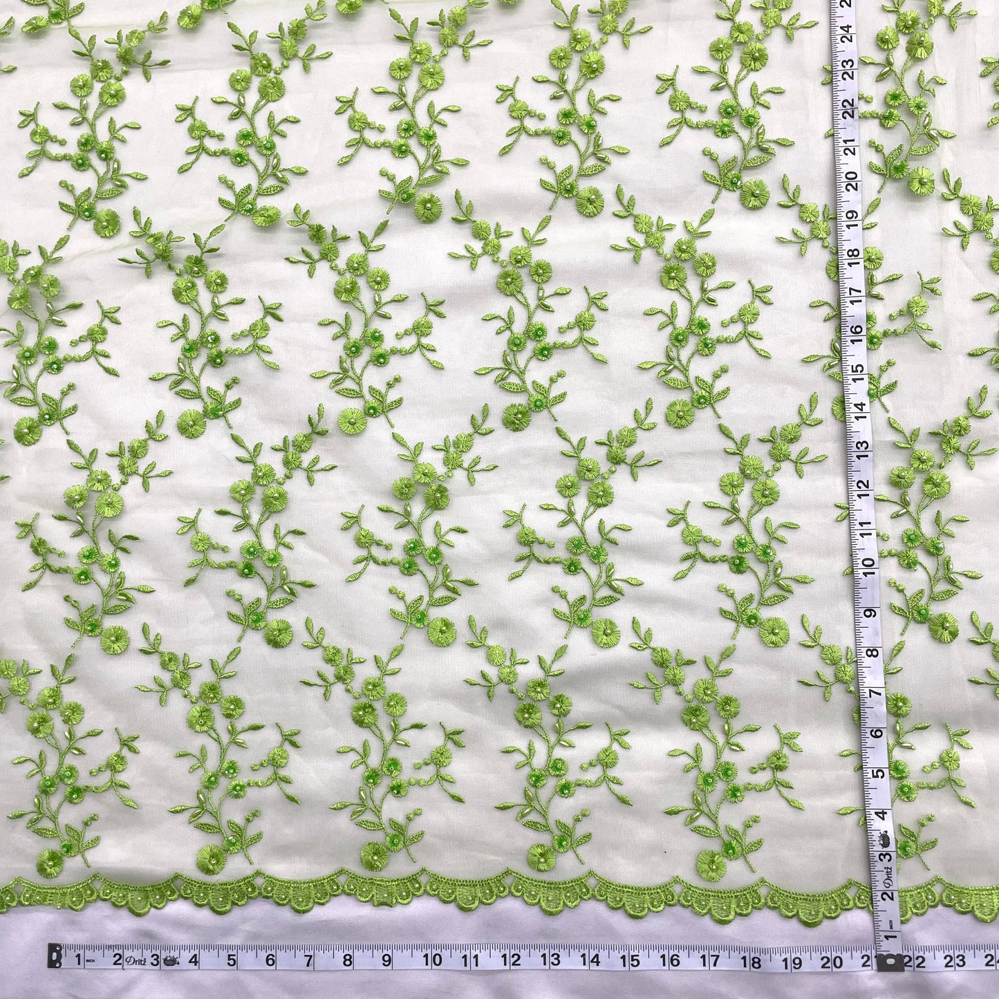 Beaded Lace Fabric Embroidered on 100% Polyester Net Mesh | Lace USA - 40103W-BP-3