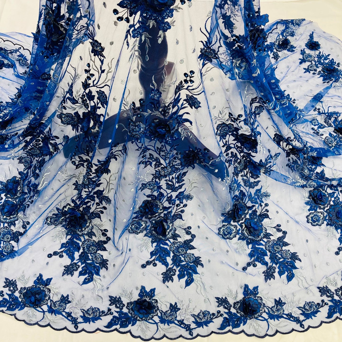 Beaded 3D Floral Lace Fabric Embroidered on 100% Polyester Net Mesh | Lace USA - GD-416-7