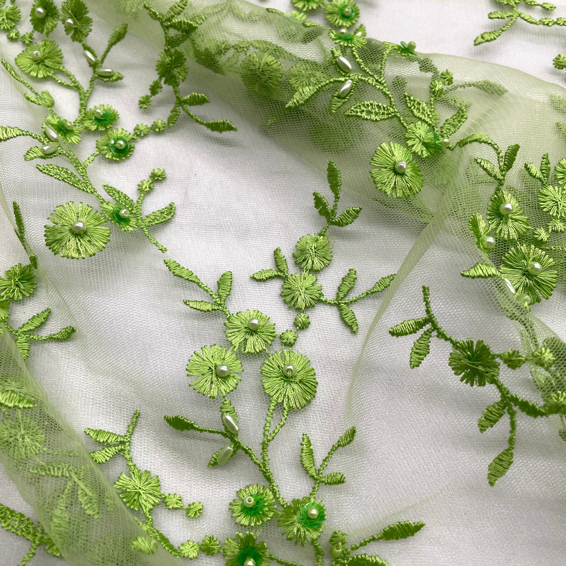 Beaded Lace Fabric Embroidered on 100% Polyester Net Mesh | Lace USA - 40103W-BP-2