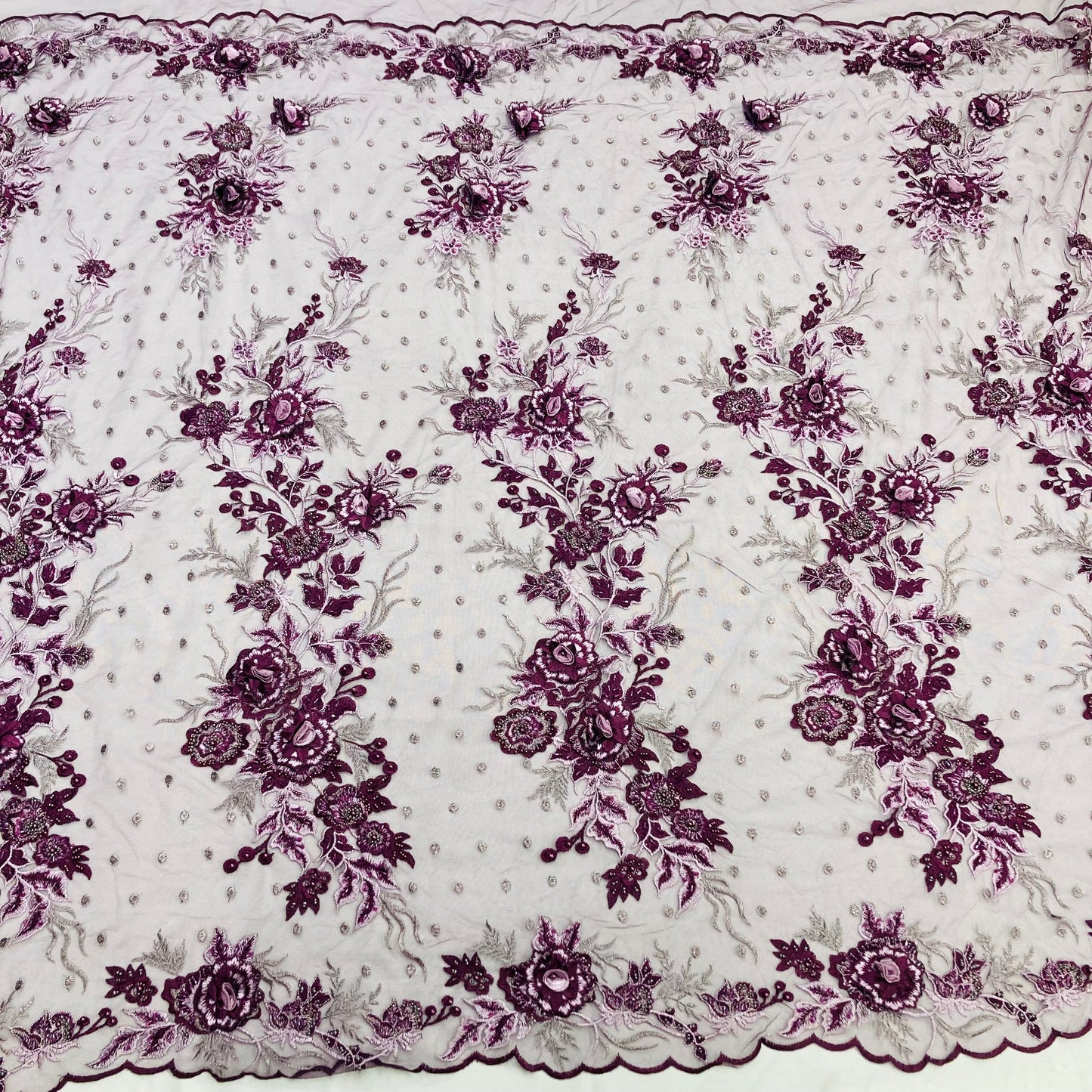 Beaded 3D Floral Lace Fabric Embroidered on 100% Polyester Net Mesh | Lace USA - GD-416-5