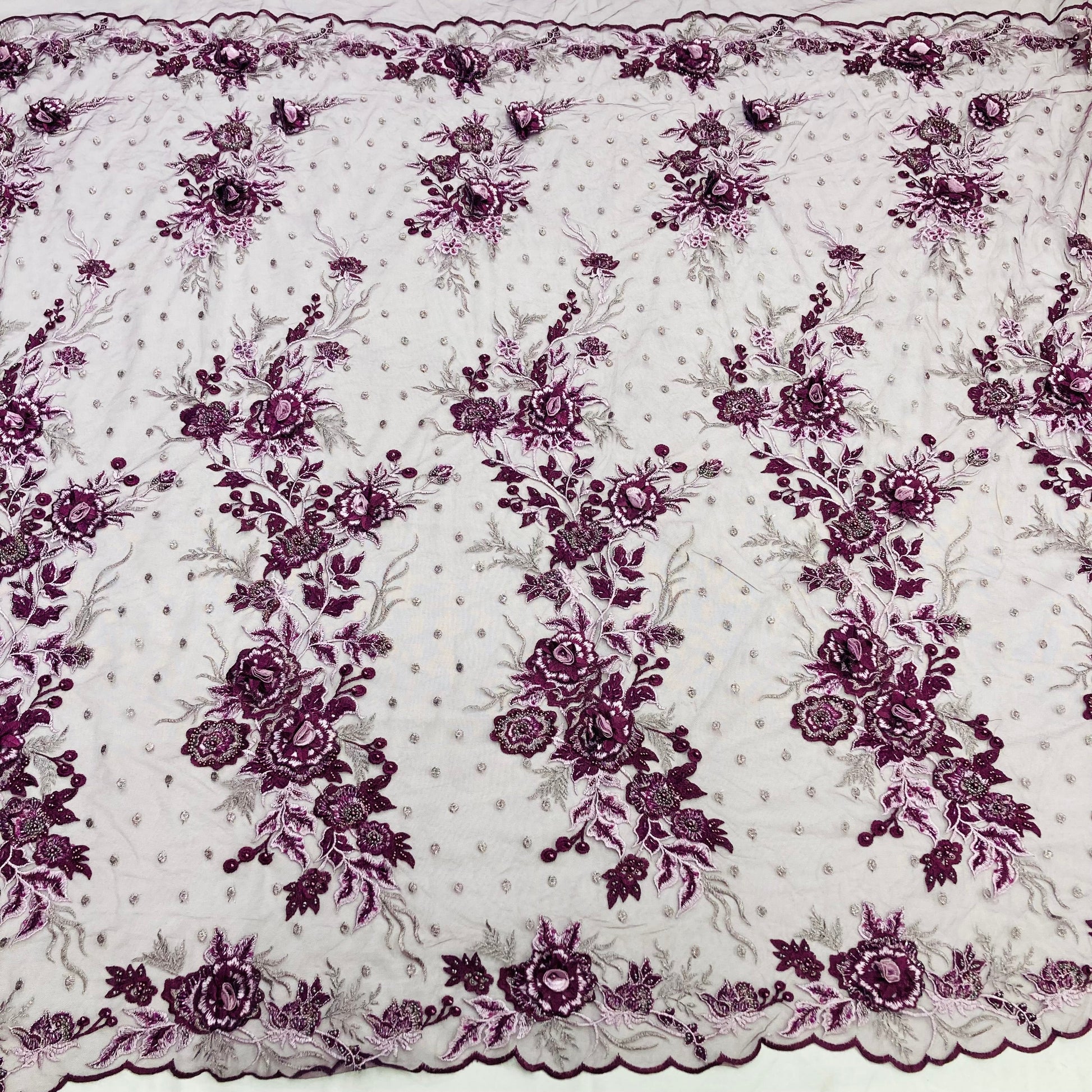 Beaded 3D Floral Lace Fabric Embroidered on 100% Polyester Net Mesh | Lace USA - GD-416-5